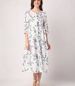 White printed cotton long-dresses