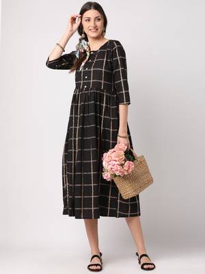 Black printed cotton long-dresses 5
