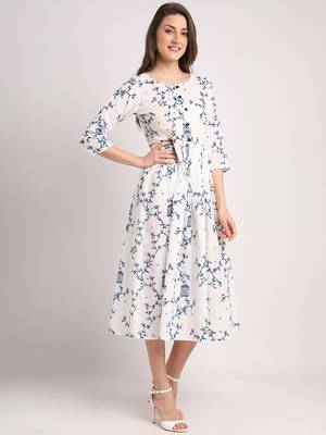 White printed cotton long-dresses 2