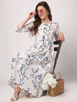 White printed cotton long-dresses 5