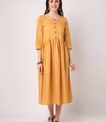 Yellow plain cotton long-dresses