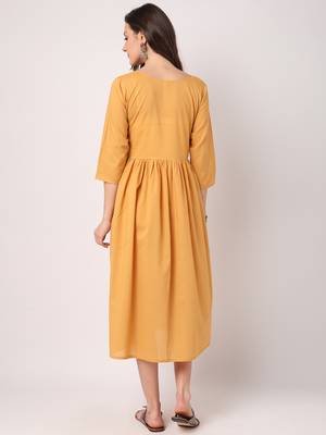Yellow plain cotton long-dresses 3