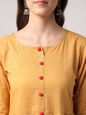 Yellow plain cotton long-dresses 4