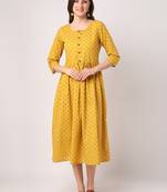 Mustard printed cotton long-dresses