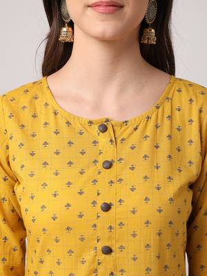 Mustard printed cotton long-dresses 4