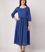 Blue plain cotton long-dresses