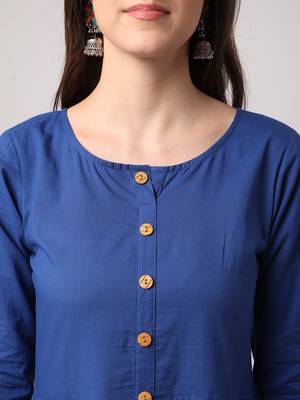 Blue plain cotton long-dresses 4