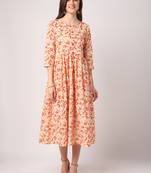 Peach printed cotton long-dresses