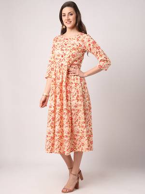 Peach printed cotton long-dresses 2