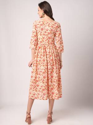 Peach printed cotton long-dresses 3