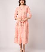 Peach printed cotton long-dresses