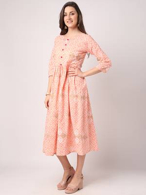 Peach printed cotton long-dresses 2