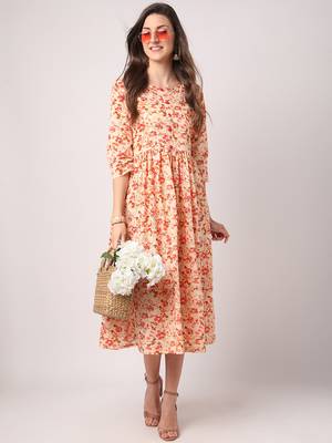 Peach printed cotton long-dresses 5