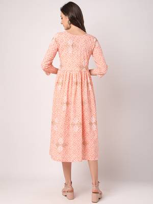 Peach printed cotton long-dresses 3
