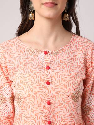 Peach printed cotton long-dresses 4
