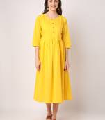 Yellow plain cotton long-dresses