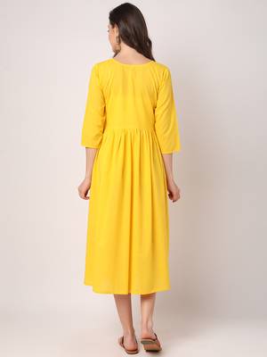 Yellow plain cotton long-dresses 3