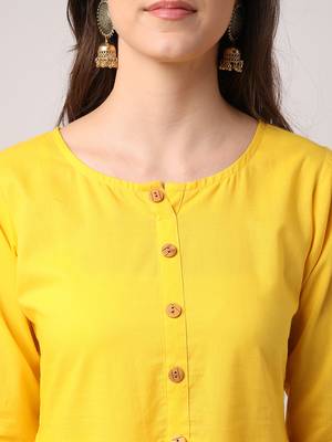 Yellow plain cotton long-dresses 4