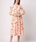 Peach printed cotton long-dresses