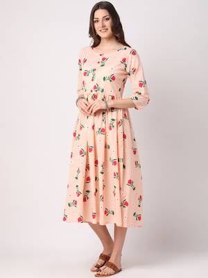 Peach printed cotton long-dresses 2