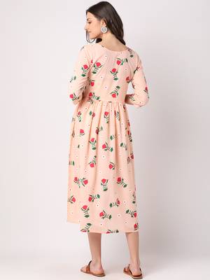 Peach printed cotton long-dresses 3