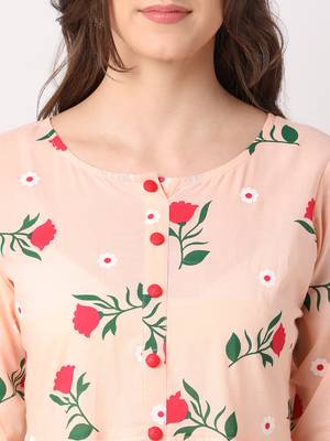 Peach printed cotton long-dresses 4