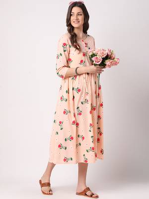 Peach printed cotton long-dresses 5
