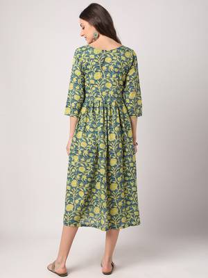 Green printed cotton long-dresses 3