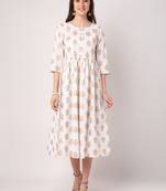 White printed cotton long-dresses