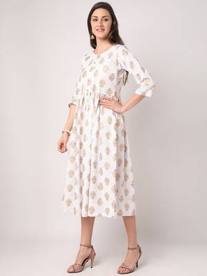 White printed cotton long-dresses 2
