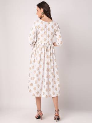 White printed cotton long-dresses 3