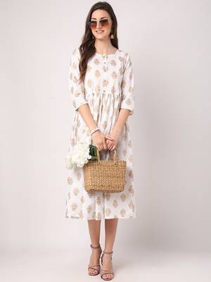White printed cotton long-dresses 5