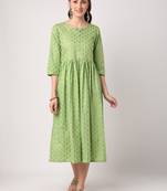 Green printed cotton long-dresses