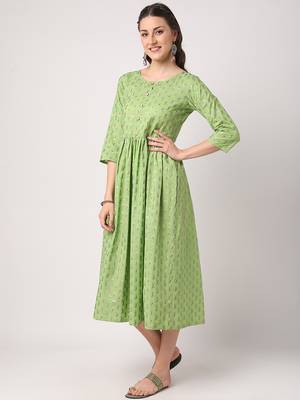 Green printed cotton long-dresses 2