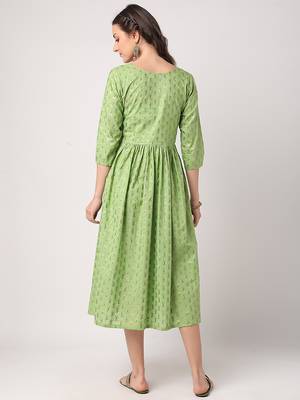 Green printed cotton long-dresses 3