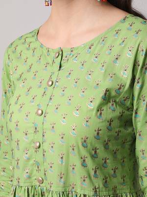 Green printed cotton long-dresses 4