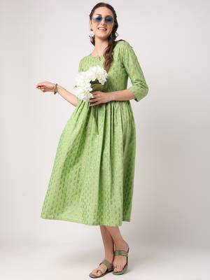 Green printed cotton long-dresses 5