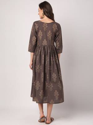 Grey printed cotton long-dresses 3