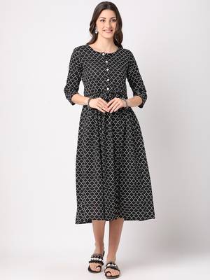 Black printed cotton long-dresses 1
