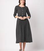 Black printed cotton long-dresses