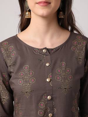Grey printed cotton long-dresses 4