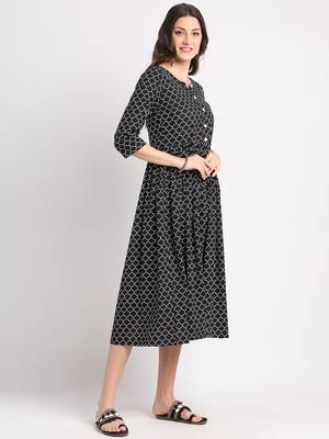 Black printed cotton long-dresses 2