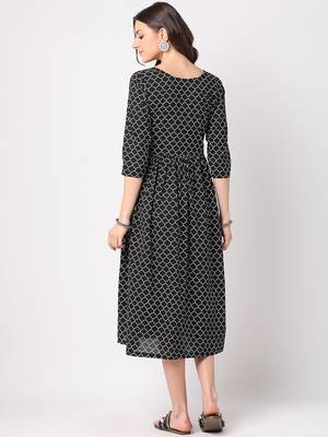 Black printed cotton long-dresses 3
