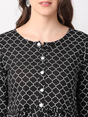 Black printed cotton long-dresses 4