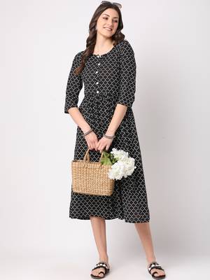 Black printed cotton long-dresses 5