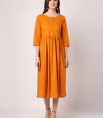 Mustard plain cotton long-dresses