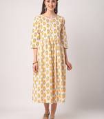 White printed cotton long-dresses