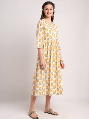 White printed cotton long-dresses 2