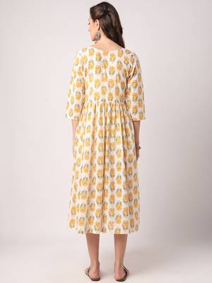 White printed cotton long-dresses 3