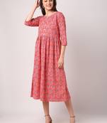 Pink printed cotton long-dresses